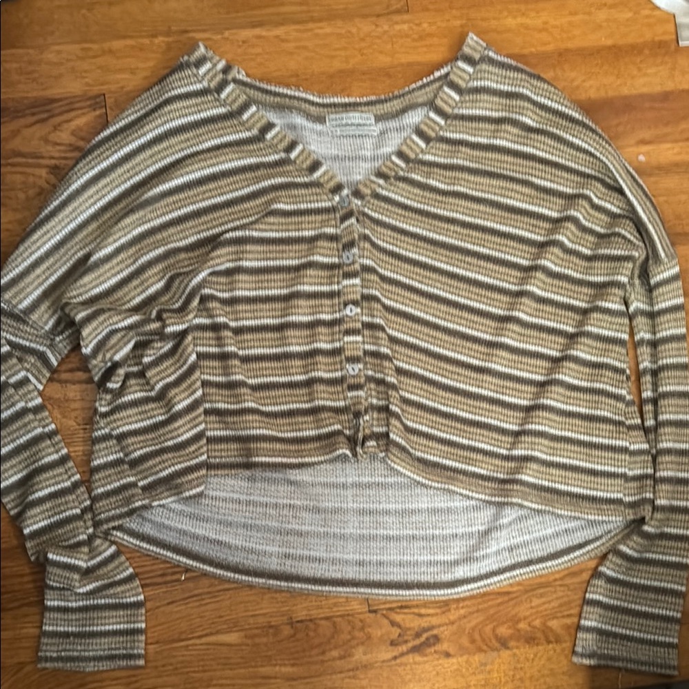Urban Outfitters Gray and White Long Sleeve Crop Top